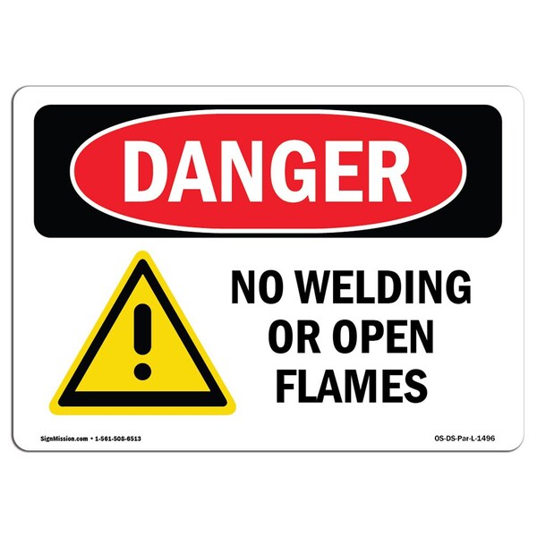 Signmission OSHA Danger Sign, No Welding Or Open Flames, 5in X 3.5in Decal, 3.5" W, 5" L, Landscape OS-DS-D-35-L-1496 - main